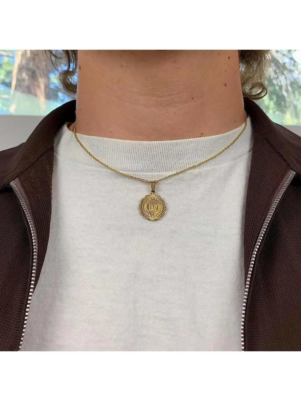 Cute Round Pendant Saint Marry Stainless Steel Gold Plated Circle Pendant y2k